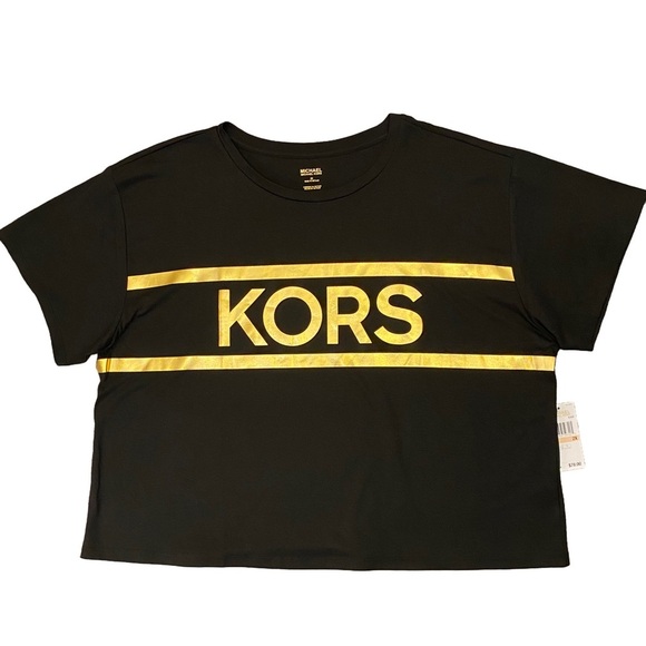 Michael Kors Women's Short Sleeves Cropped Black Tee Logo Plus Size 2X - NWT $78 - Picture 1 of 10